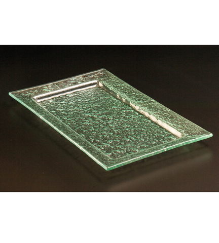 Green Bubble Glass Rimmed Platter 21"L x 13"W